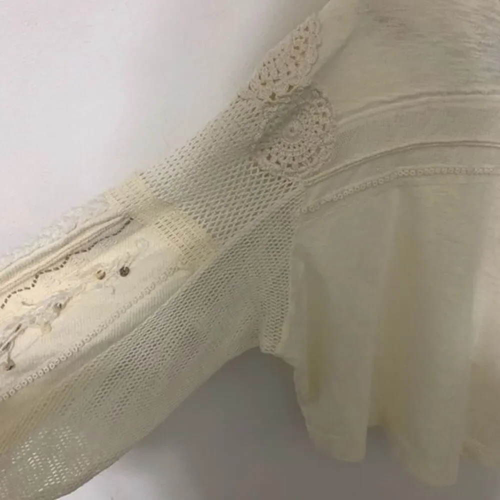 Free People womens Cream Marakesh Embellished Sleeves Blouse New Boho
